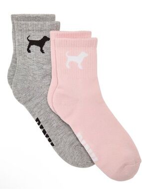 PINK Victoria's Secret Pink & Gray Dog Logo 2-Pack Quarter Socks - New